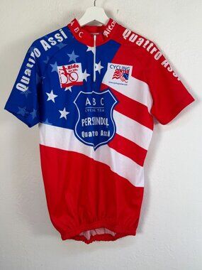 ABC Quattro Assi USA Cycling Jersey Mens Red White Blue Stars Stripes Bike Top